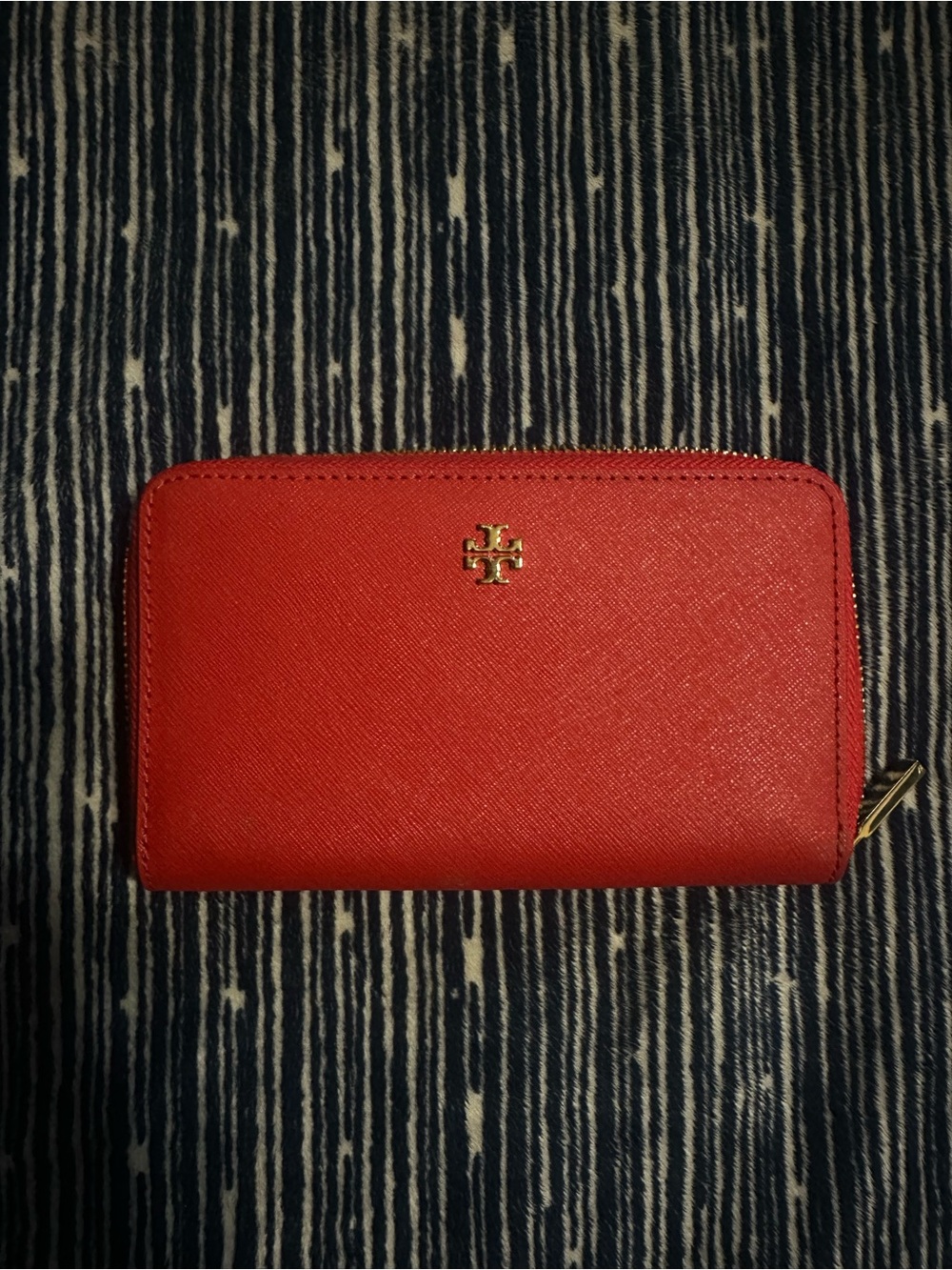 Tory Burch Red Saffiano Zip Wallet with Gold Logo